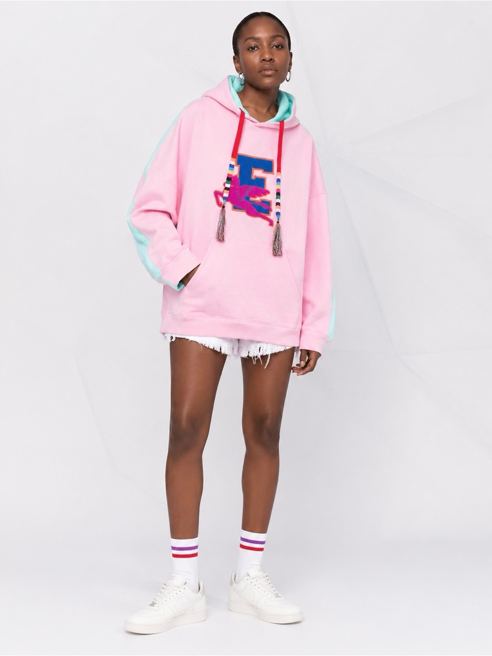 Authentic ETRO colour-block embroidered logo hoodie